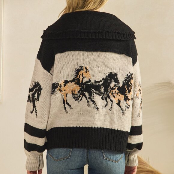 Veveret Cowboy and Horse Western Cardigan Sweater - Picture 6 of 7